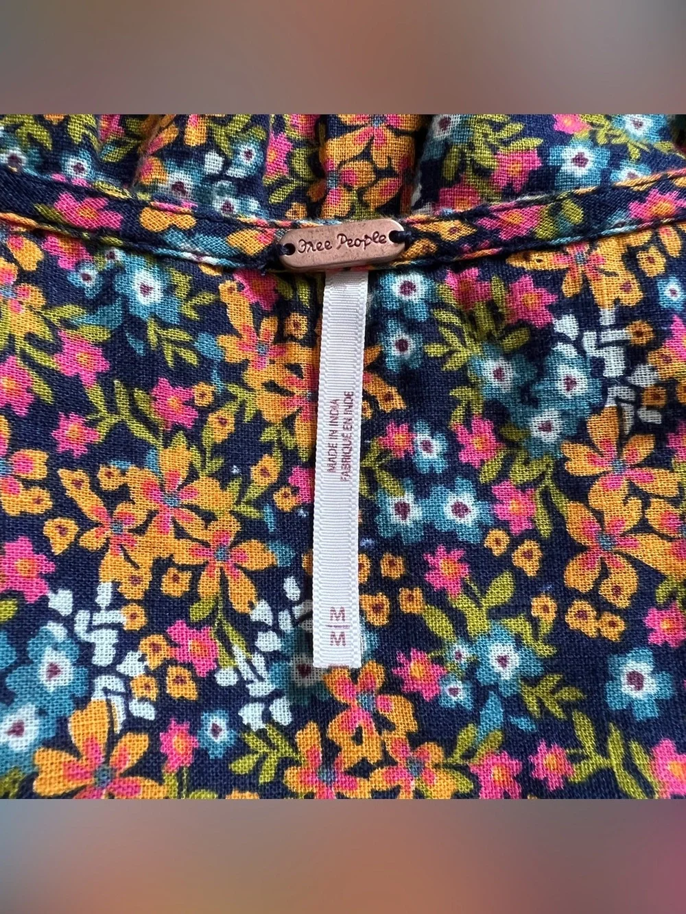 Free People I Found You Floral Blouse Puff Sleeve Boho Cotton Peasant Sz M